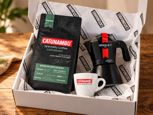 Pack Regalo Catunambú | Café Molido 500g + Cafetera Italiana Oroley + Taza